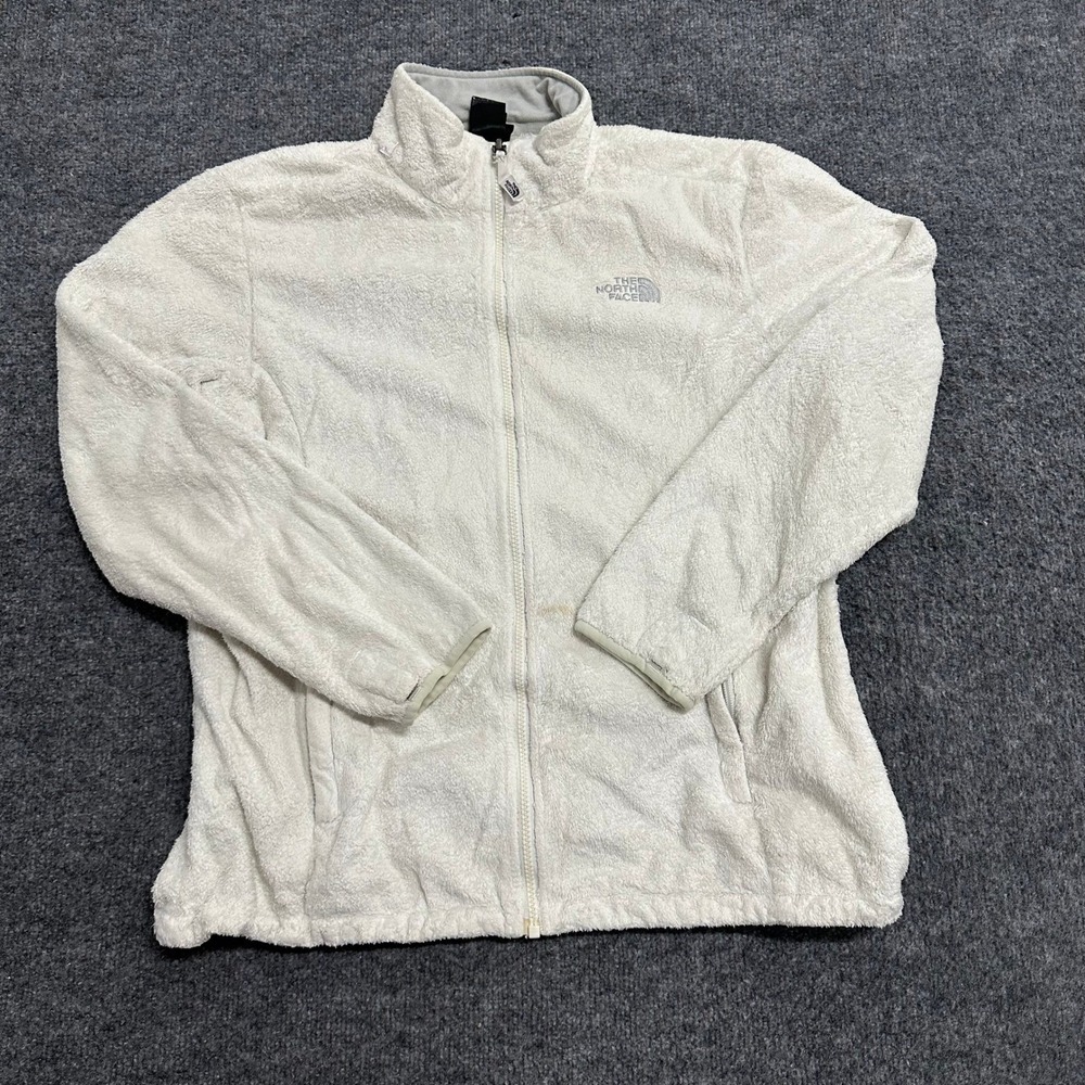 The North Face Fleece Jacket Womens Size L White Osito Full Zip High Pile Soft